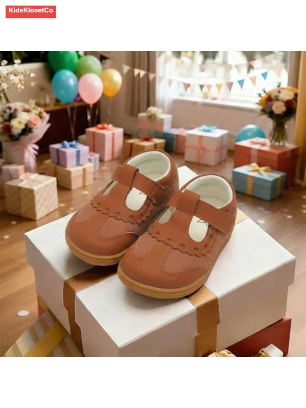 Girls Mary Jane Flats Wide Toe Box Hook and Loop Breathable Dress Shoes Zero